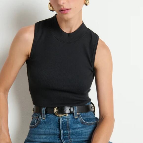 Nation LTD Mock Neck Rib Knit Jet Black Joan Tank Top - Picture 1 of 11